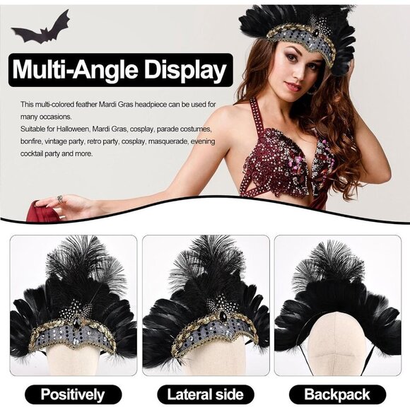 Women\'s Feather Headband Ostrich Sequin Luxury Elastic for Parties Weddings main image 8